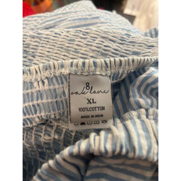 Blue & White Textured Stripe Smocked Flutter Sleeve Dress - Picture 6 of 7